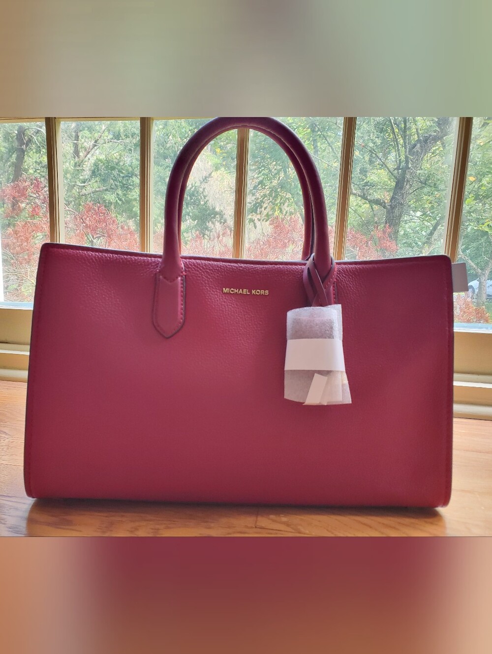 Michael Kors Scarlett Medium Leather Satchel Tote Crossbody Burgandy Red BNWT - Picture 1 of 10
